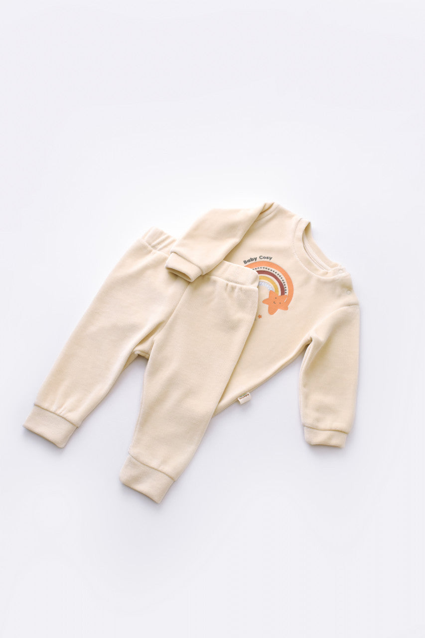 Set Curcubeu cu bluzita cu maneca lunga si pantaloni lungi din 80%bumbac organic si 20% poliester - , BabyCosy